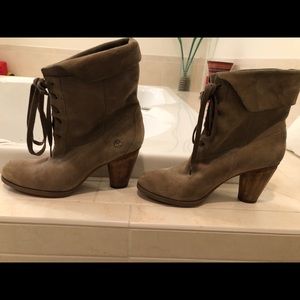 Suede Foldover Lace Up Ankle Boots